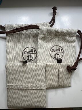 Hermes Beige Drawstring Travel Pouches - Set of 2
